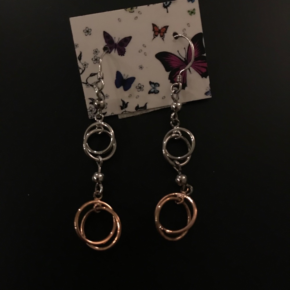 Copper and Silver Dangling Circle Earrings